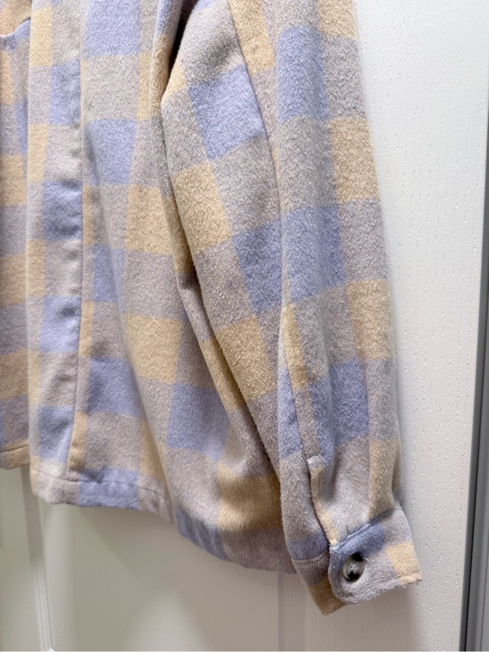 HYFVE Beige & Lavender Plaid Teddy Shacket - Picture 4 of 5